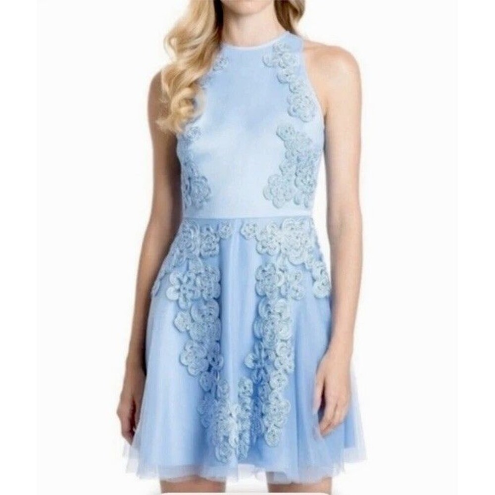 Belle Badgley Mischka Baby Blue A-line Mini Dress Sz 4 Sleeveless Posh Wedding